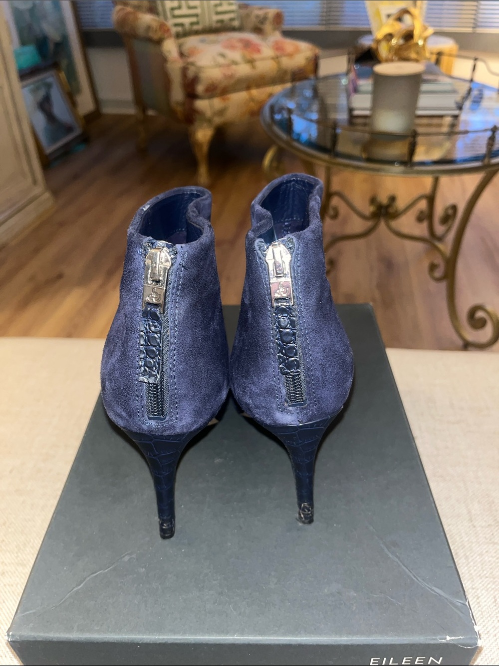 Sam Edelman Navy Suede Pointed Toe Ankle Booties - Picture 2 of 6